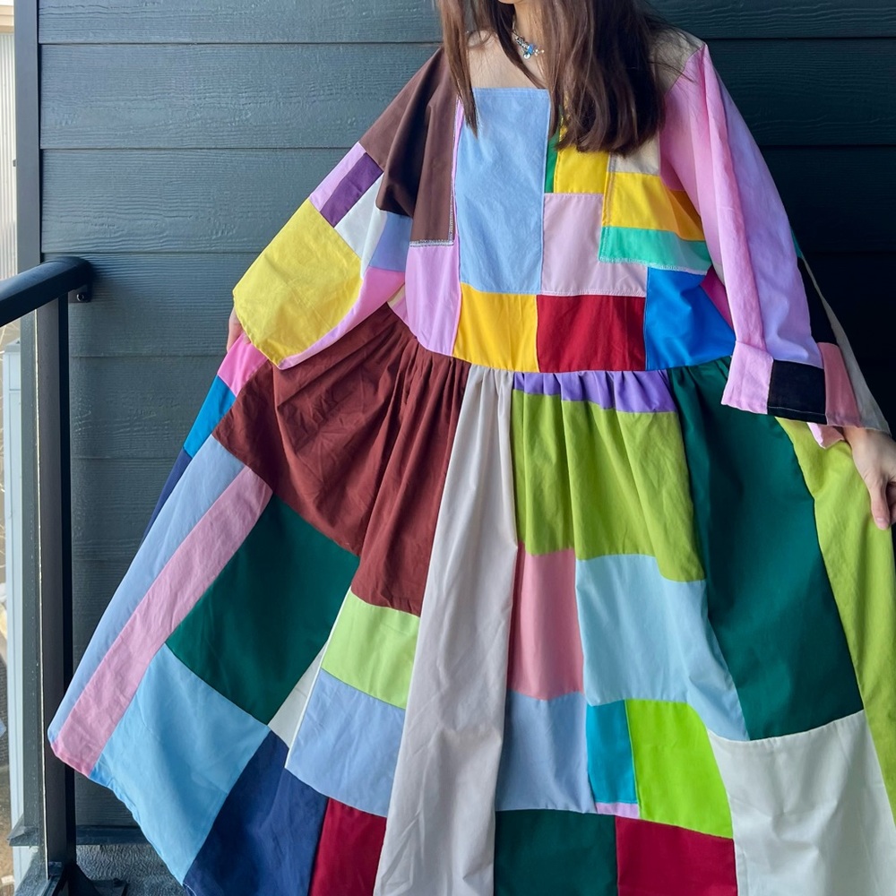 Handmade Quilted Patchwork Colorblock Dress SKU 02261 - Picture 15 of 16